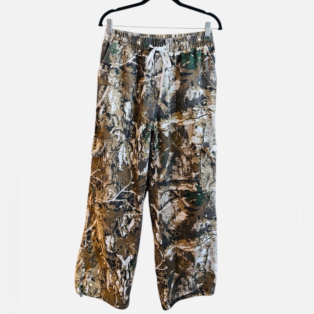 Camo Cargo Pants Size Large Brown Camouflage Wide Leg Pull On Style Relaxed Fit - Picture 4 of 15